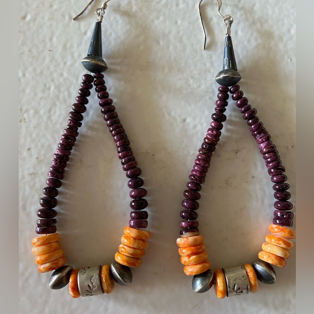 Purple & Orange Spiney Oyster Sterling Earrings - Picture 2 of 4